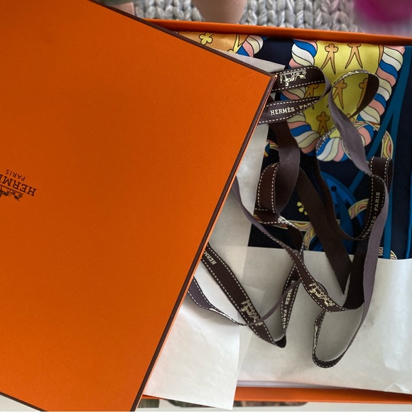 Authentic Hermes Silk Navy Scarf Unisex￼ - Picture 6 of 7